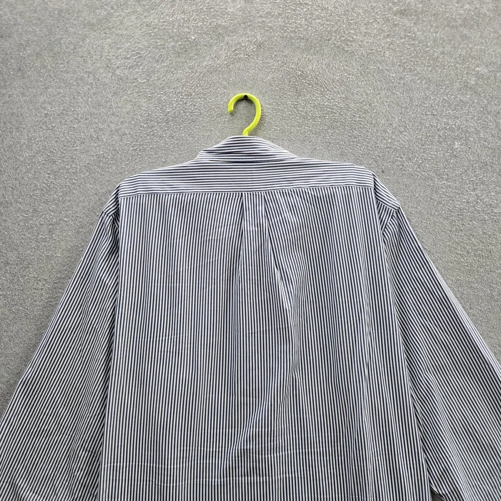 Ralph Lauren Men Button Up Shirt 18 Blue Embroidered Striped Logo Dress